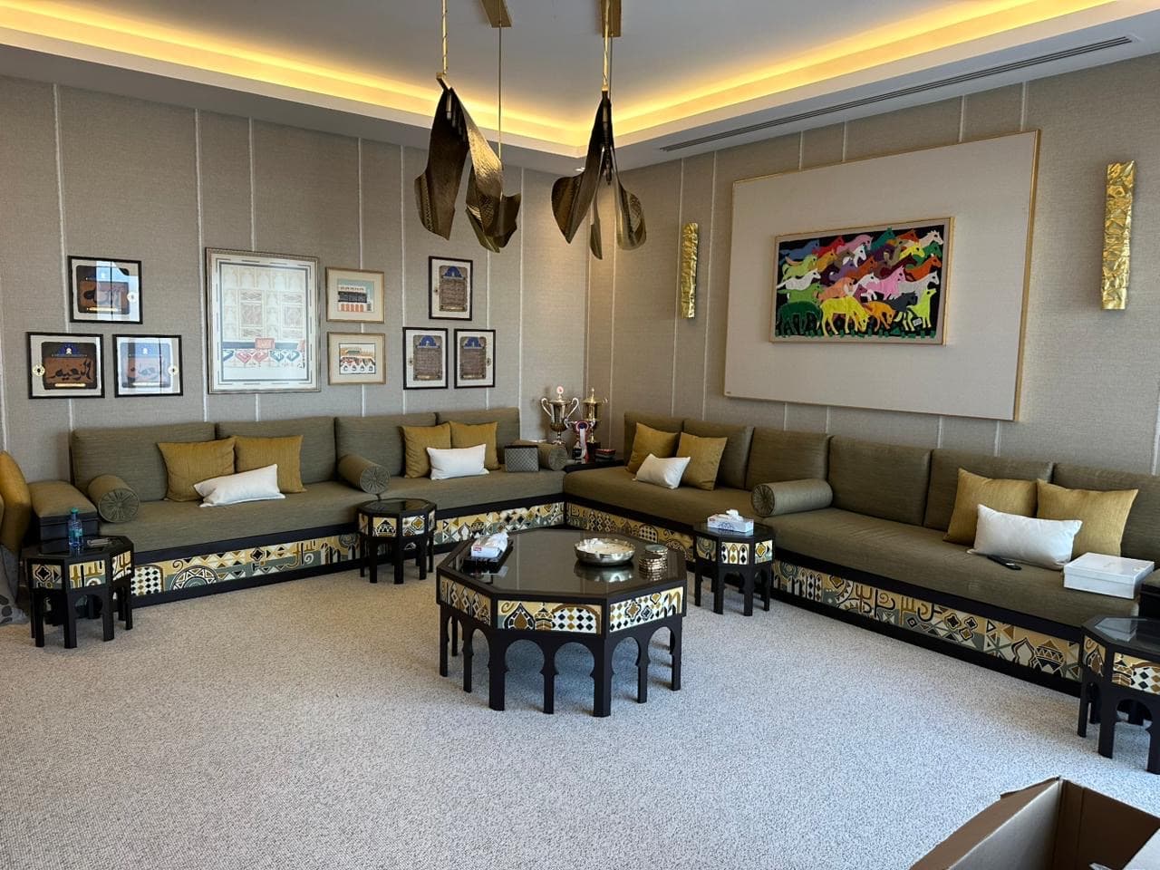 Traditional majlis with custom joinery and sadu-patterned detailing